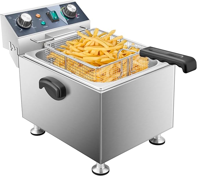 Electric Deep Fryer - 13L 13.7QT Commercial Deep Fryer 1800W 120V18.7Pounds withTroperature Control and Timer Large Basket Fryer for Commercial and Domestic Kitchens