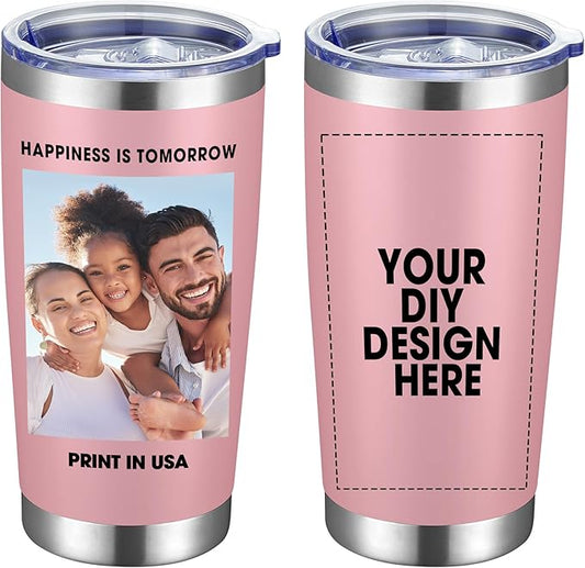 SMLIXE Personalized Coffee Tumbler Print in USA 20oz Stainless Steel Double Wall Insulated Coffee Cup With Text Photo Logo