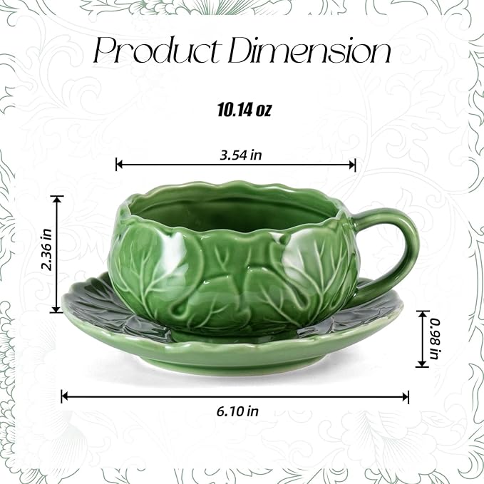 KAMMAK Tea Cups and Saucers Set of 2, Porcelain Coffee Cups, 10-Ounce Stackable Espresso Mugs, Ceramic Demitasse for Coffee, Latte, Americano, Tea, Cubic Rose
