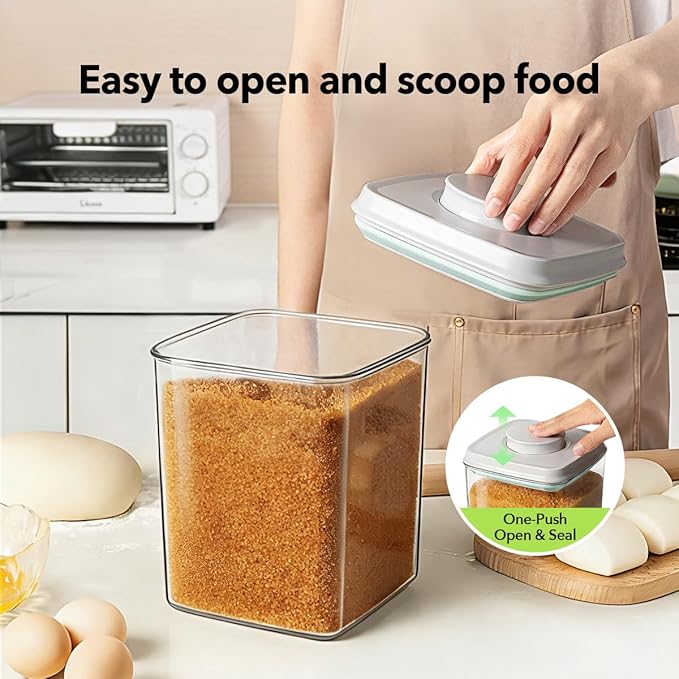 Food Storage Container Set 2.8 Qt 횞2 with Lids, Airtight Pantry Canisters, BPA-Free Plastic Flour Sugar Storage Containers, One-Touch Press-to-Open Lids, Stackable Clear Jars for Rice, Cereal, Coffee