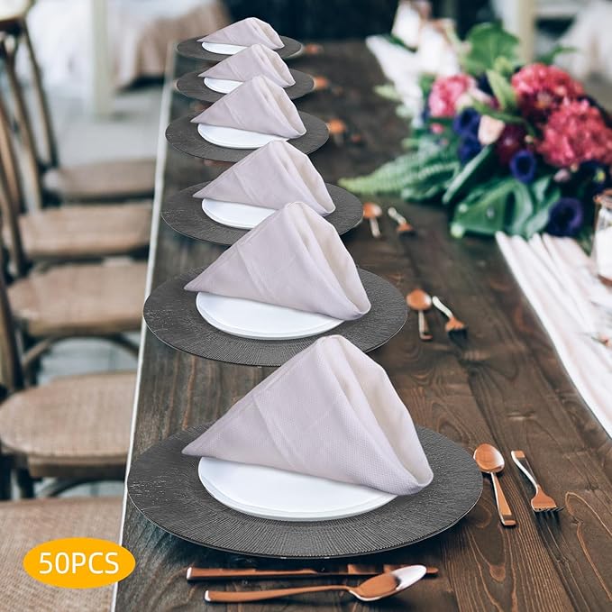 50pcs Black Charger Plates, 13" Round Reusable Classic Bulk Chargers for Dinner Plates, Wedding, Bridal Shower
