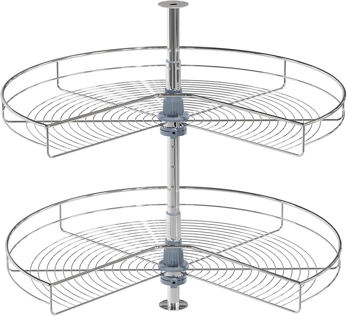Dowell Base Cabinet Kidney Shape Dia.32 270째 Lazy Susan, 2 Shelves, Kitchen Base Corner Cabinet Organizer (Chrome 4001 270 32)