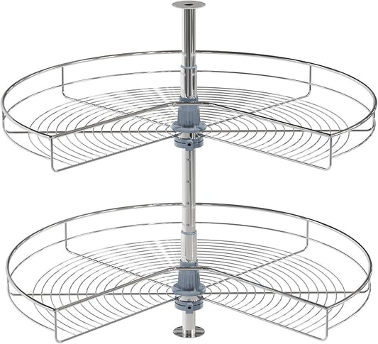 Dowell Base Cabinet Kidney Shape Dia.32 270째 Lazy Susan, 2 Shelves, Kitchen Base Corner Cabinet Organizer (Chrome 4001 270 32)