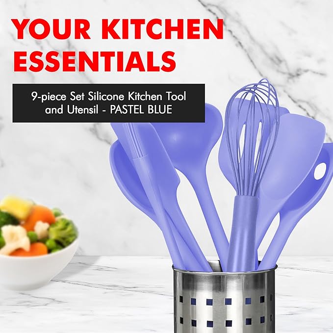 Chef Craft - Premium Silicone Kitchen Tools and Utensils Set, Non-Scratch, Withstands Temperatures up to 450째F, BPA-Free, 9 Piece Cooking Utensils Set, Pastel Blue