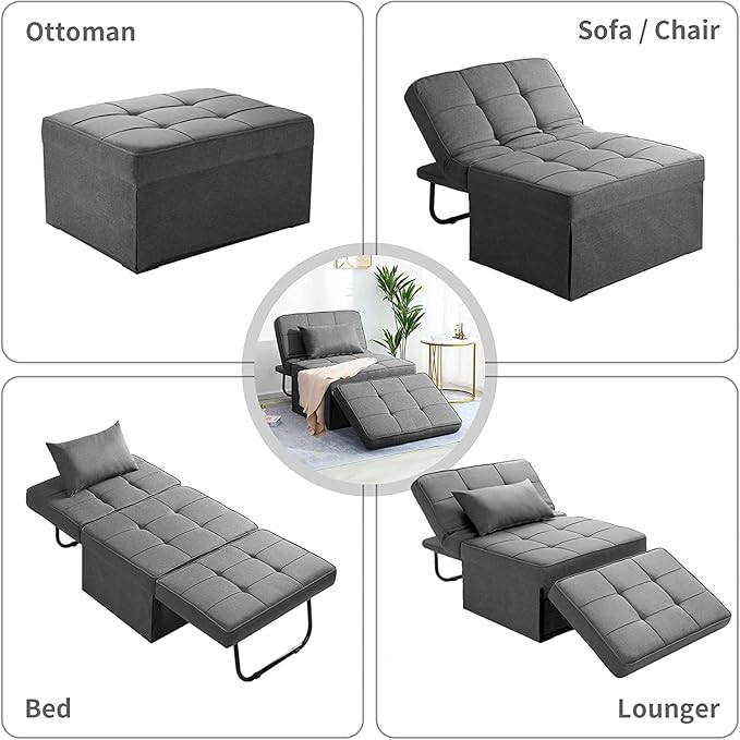 BIGSYY Sofa Bed, 4 in 1 Multi Function Folding Ottoman Sleeper Bed,Modern Convertible Chair Adjustable Backrest Sleeper Couch Bed for Living Room Small Room Apartment, Light Grey