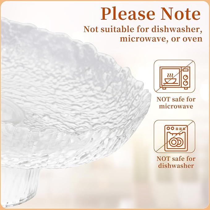 Large Glass Fruit Bowl for Kitchen Counter Decorative Centerpiece Bowl for Table Home D챕co, Clear Hammered