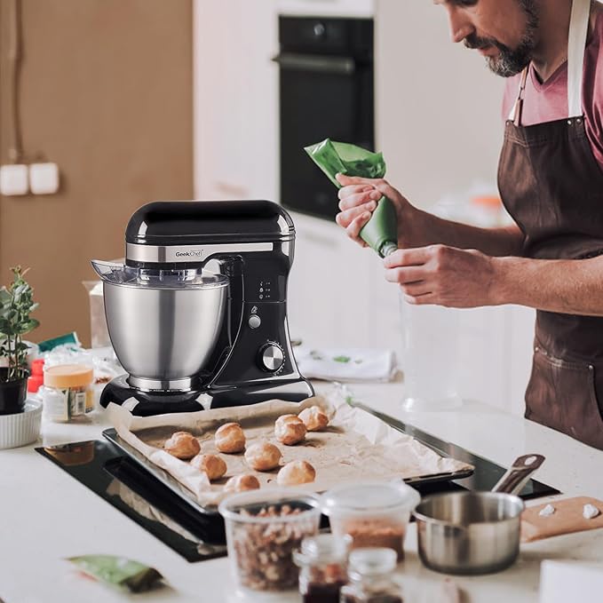 Geek Chef 3-IN-1 Stand Mixer, 4.8QT, 12 Speeds Tilt-head Food Mixer with Dough Hook, Whisk, Beater and Digital Scale with App, Black