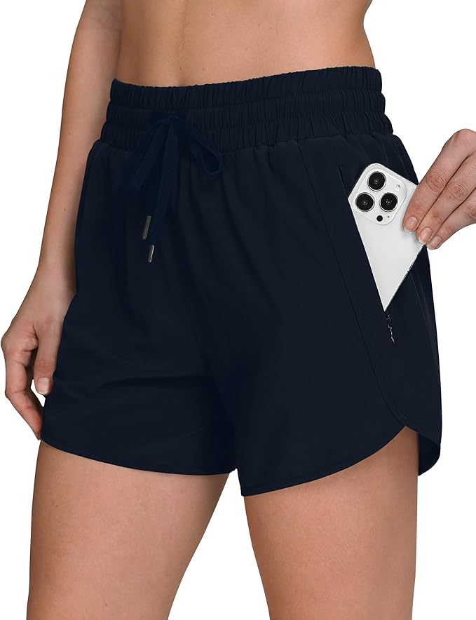 Women's 5" Running Shorts Quick Dry Sporty Athletic Gym Workout Shorts with Zipper Pockets Liner