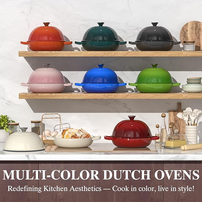 Enamelled Cast Iron Dutch Oven Pot ??Dutch Oven Pot with Lid For Sourdough Bread Baking ??Cast Iron Bread Oven ??Dark Blue, Umite Chef 6QT Pot with Lid & Cotton Potholders