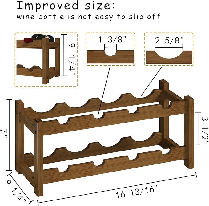 BAMEOS Bamboo Wine Rack, 2 Tier Wine Racks Countertop Storage, Wine Bottle Holder Wine Rack freestanding Floor for Kitchen, Bar, Pantry, Wine Cellar, Basement,Study竊똌aroon (16.85 L x 9.25W x 7H)