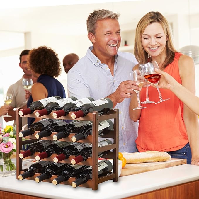 Wine Rack Countertop, 16 Bottle Wine Racks for Wine Bottles Storage Display, 4 Tier Wooden Wine Rack Free Standing Floor Wine Racks Countertop Wine Holder Bottle Rack Wine Storage Cabinet Shelf