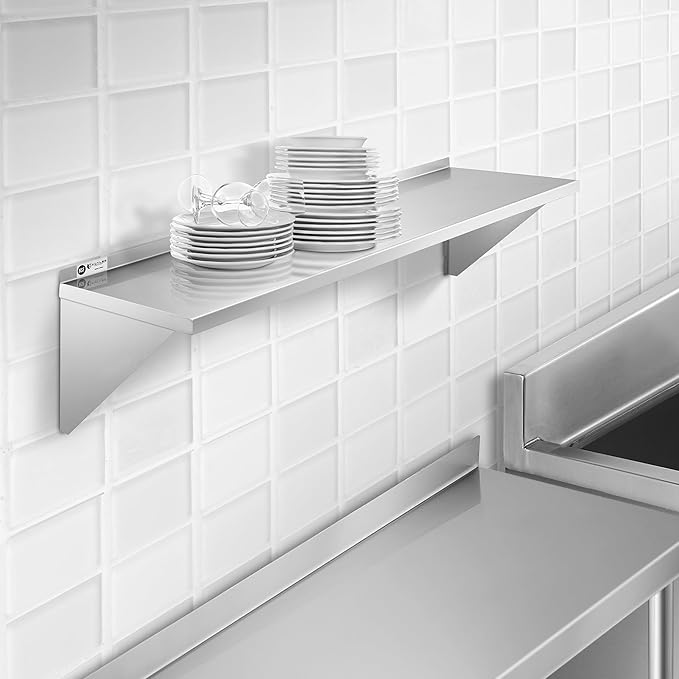 KUTLER Stainless Steel Shelf - 12" x 60", NSF Commercial Wall Mount Shelves with Backsplash, Floating Metal Shelving for Restaurant, Kitchen, Home