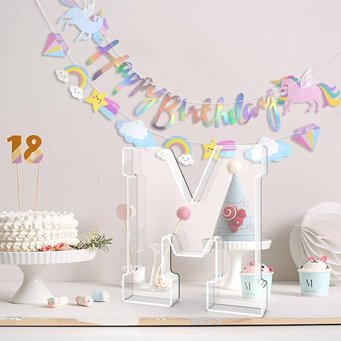 13.8" Acrylic Letter Charcuterie Tray, Charcuterie Letters Fillable Box for Food, Reusable Serving Cake Candy Dish Display Tray for Birthday Anniversary Party Decoration (Letter M)