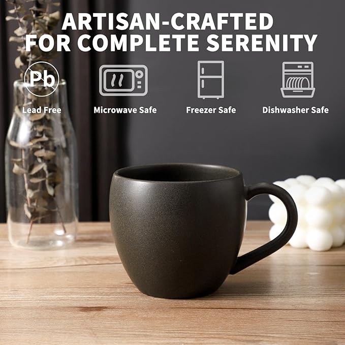 Coffee Mugs Set of 4, Stoneware 16 Oz Coffee Mugs for Cappuccino Latte Cocoa and Tea, Ceramic Coffee Cups with Handle,Black Mugs for Housewarming Gifts, Microwave and Dishwasher Safe