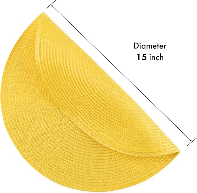 Winknowl Round Braided Placemats Set of 8 Washable Woven Heat Resistant Table Mats for Kitchen Dining Tables 15 inch Round Place Mats (Yellow,8pcs)