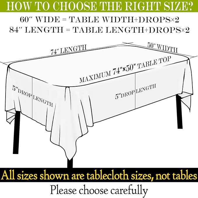 BYDOLL Table Cloth Black 60x84 Inch Tablecloth for 6 Foot Rectangle Tables Outdoor Polyester Washable Wrinkle-Free and Spillproof Tablecloth for Festival Wedding Party Camping Patio Cover