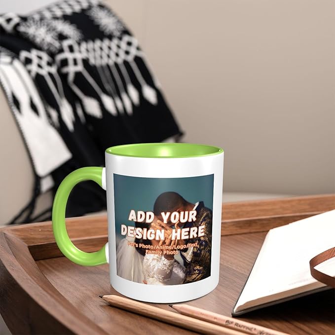 Customizable Mugs and Coffee Cups with Various Creative Designs Customize Your Photos Images Texts Partial or Full-Size Printing (Partial, Green)