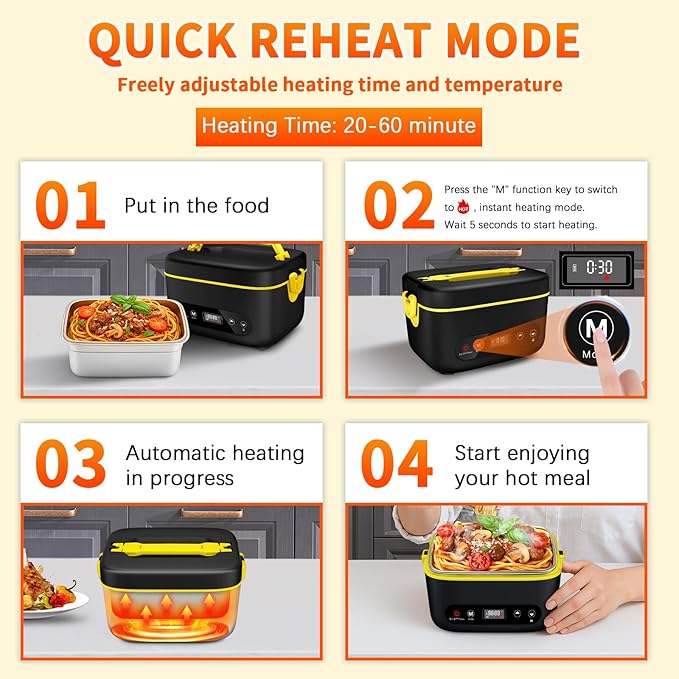 Cordless Electric Lunch Box,24000mAh Heated Lunch Box Battery Powered with Automatic Heating, 5Cups Portable Food Warmer,Multi-Mode Automatic Heating with an Insulated Bag and Utensils (Black)
