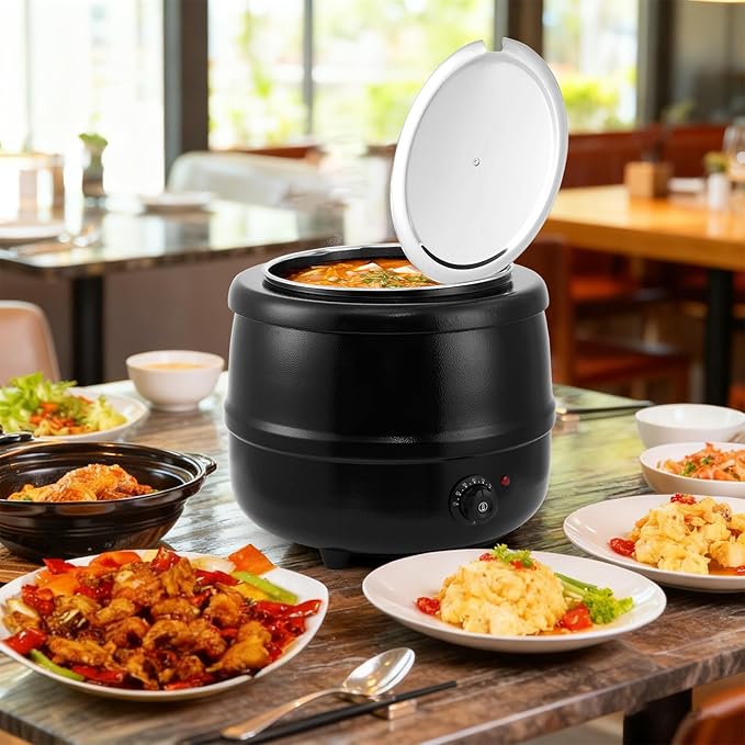 GarveeHome Soup Warmer, 13.7 Quarts Commercial Grade Soup Kettle with Hinged Lid and Detachable Stainless Steel Insert Pot, Food Warmer with Anti-Scald Handle for Restaurants, Buffet, Catering