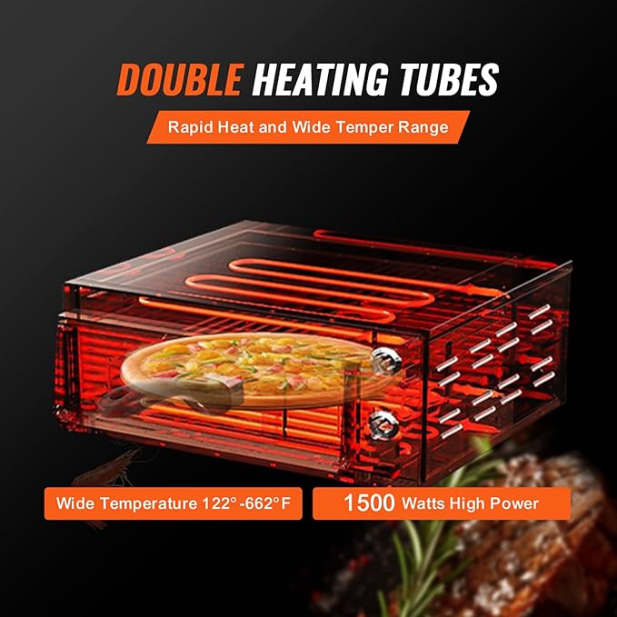 VEVOR Electric Pizza Oven for Countertops, 12-inch, 1500W, with Temp Control & 0-60 Min Timer, Even Baking Technology & Easy Clean Crumb Tray, Ideal for Both Commercial & Home Kitchens
