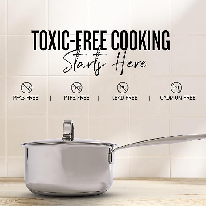 Alva Maestro 1.7QT Stainless Steel Saucepan with Lid ??Non-Toxic Easy to Clean Pot, Oven Safe ??Lasered Engrave Measurement, Induction Ready ??Belgian-Designed for Effortless, Healthy Everyday Cooking