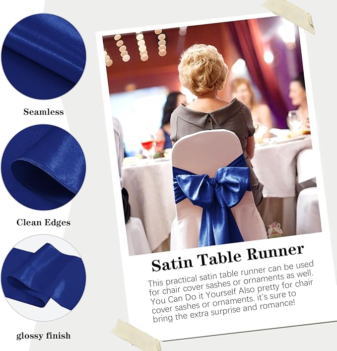 Yblut 10 Pack Satin Table Runner 12 x 108 Inch Long Navy Silk Table Runner for Wedding Party Banquet Birthday Decoration