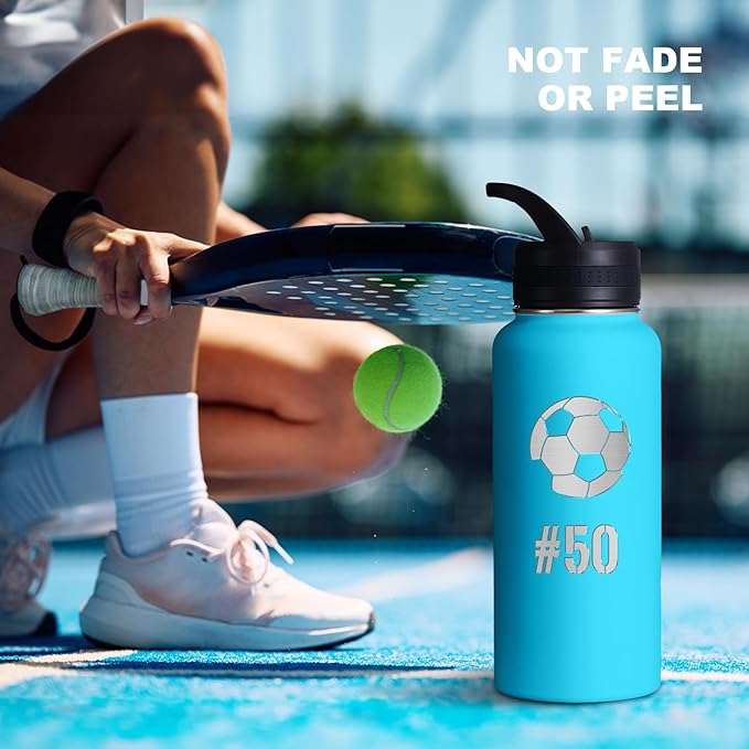 Personalized Laser Engraving Custom Water Bottle Print in USA 32oz Double Wall Stainless Steel Leakproof Wide Mouth Cup with Flip Straw