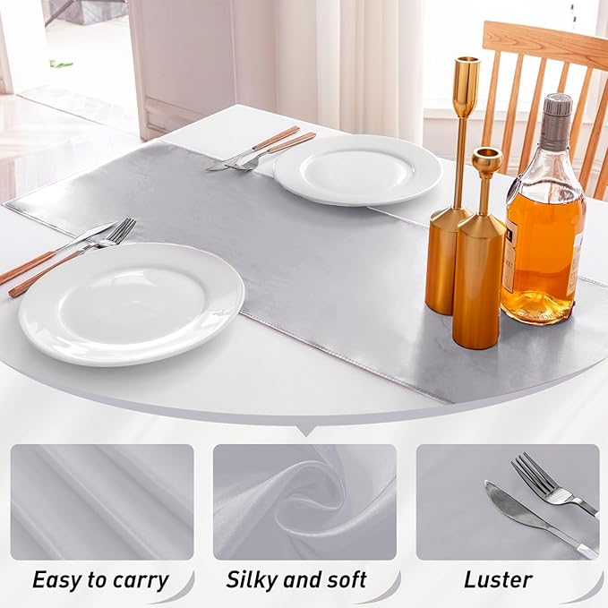 JEVIX 10 Pack Silver Table Runner 12 X 108 Inch Silk Table Runner for Party,Wedding, Birthday, Banquets,Decoration