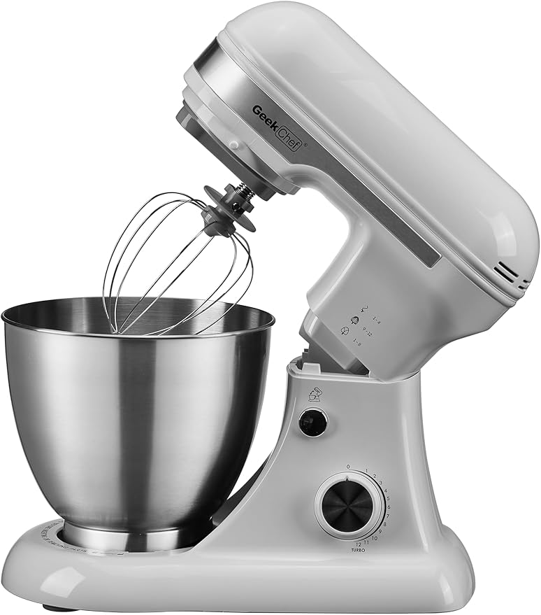 Geek Chef 3-IN-1 Stand Mixer, 4.8QT, 12 Speeds Tilt-head Food Mixer with Dough Hook, Whisk, Beater and Digital Scale with App, Gray
