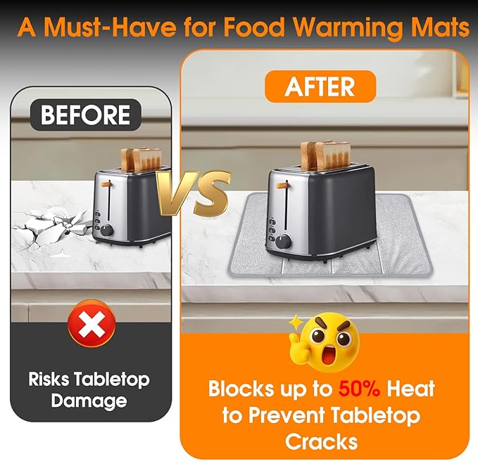 HoYiXi Heat Resistant Mat for Food Warming Mat-23횞15.5 Inch Oilproof Foldable Table Protector, 50% Heat Block Pad for Hot Cookware, Air Fryer, Kitchen Counter (No Food Warming Mat Included)