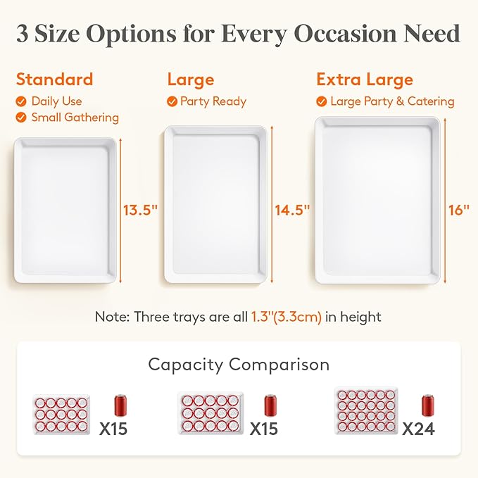 Lifewit 8 Pcs Plastic Serving Platter for Party, 16" x 12" White Trays for Serving Food, Reusable Extra Large Platters for Buffet, Appetizer, Fruit, Dessert, New Year Party Supplies, Rectangle