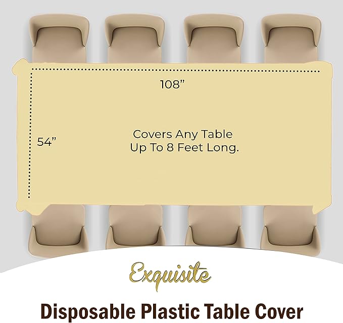 Party Solids Pack Of 6 Premium Plastic Tablecloth 54 Inch x 108 Inch Rectangle Plastic Table Cover - Light Yellow