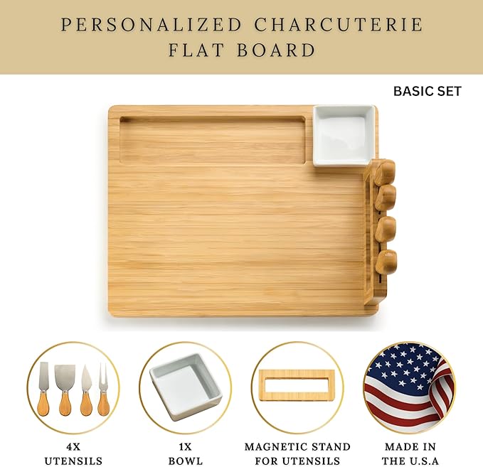 Custom Charcuterie Board - Monogrammed Gifts for Couples, Personalized Cheese Board Gift Set, Bamboo Wooden, Engagement Gifts, New Home Gift Ideas, Wedding Gifts