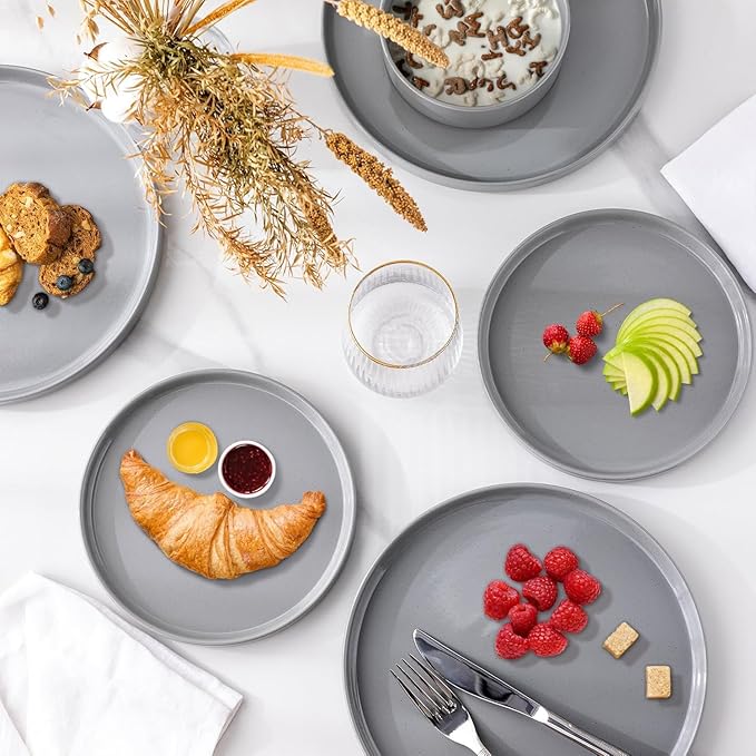 GBHOME Dinnerware Set for 6, 18 Piece Speckled Plates and Bowls Set with Glazed Bottom, Chip & Scratch Resistant Stoneware Plates Sets, Dishwasher & Microwave Safe Dishes, Limestone
