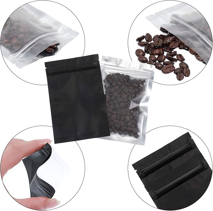 Blulu 100 Pieces Resealable Foil Proof Bags Scent Proof Flat Pouch Clear Smell Sealable Packing Bags Iridescent for Food Storage Snack Jewelry(5 x 7 Inches,Black)