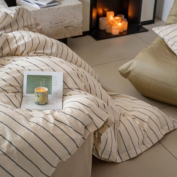 LifeTB Striped Comforter Set King Size Grey Stripes Pattern Printed Comforter 3 Pieces Lightweight Boho Bedding Comforter Set for All Seasons Breathable Soft Fluffy Beige Comforter with 2 Pillowcases