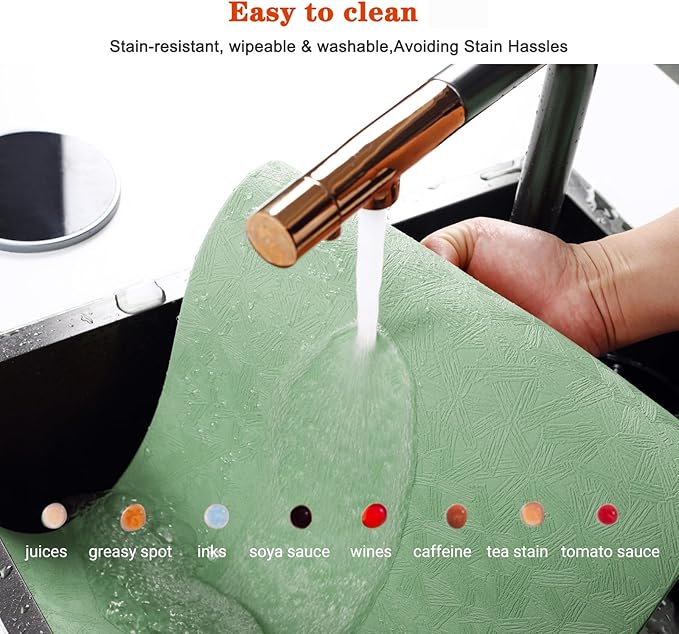 Bxzandya Vinyl Placemats Set of 4 Heat Resistant Easy Clean Non-Slip Place Mats for Dining Table Faux Leather Waterproof Stain Resistant Wipeable Washable PVC Table Mats(4, Green)