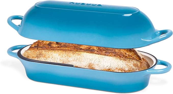 Enamelled Cast Iron Bread Loaf Pot ??Dutch Oven For Sourdough Bread Baking ??Oven Safe Non Stick Bread Pot ??Rectangular, Light Blue, 34cm x 16cm ??by Nuovva