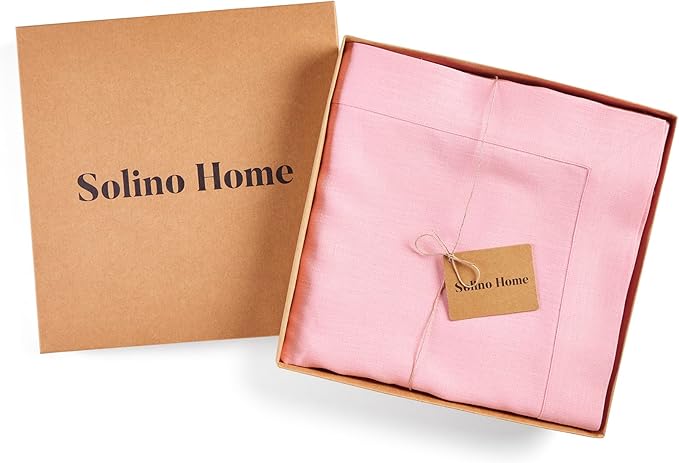 Solino Home Linen Tablecloth 60 x 108 Inch - 100% Pure Linen Pink Lemonade Table Cloth for Rectangle Tables - Fete, Machine Washable Tablecloth for Valentines, Spring, Easter