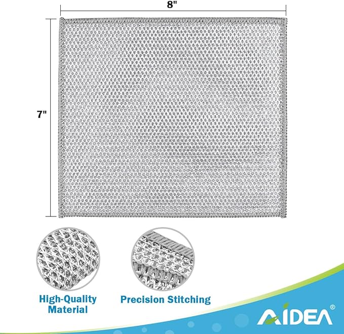 AIDEA Non Scratch Wire Dishcloth 12PK, Wire Dishwashing Rag for Wet and Dry, Washable Dish Rags No Odor, Cleaning Pads Steel Scrubber for Cookware, Sinks, Dishes, Stove Tops, 7"횞8"