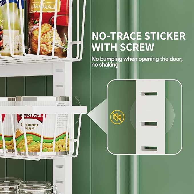 Over The Door Organizer竊?-Tier Over The Door Pantry Organizer with Adjustable Baskets竊똌etal Hanging Pantry Organizers and Storage for Kitchen, Back of Door Seasoning Rack (White)