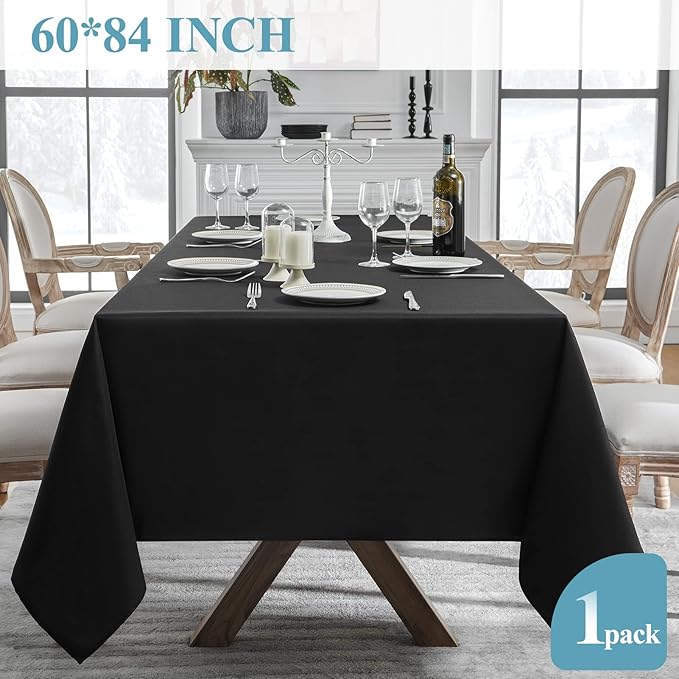 VidaFete 1 Pack 60 * 84inch Rectangle Tablecloth Polyester Table Cloth竊똕tain Resistant and Wrinkle Polyester Dining Table Cover for Kitchen Dinning Party Wedding Tabletop Buffet Decoration(Black)