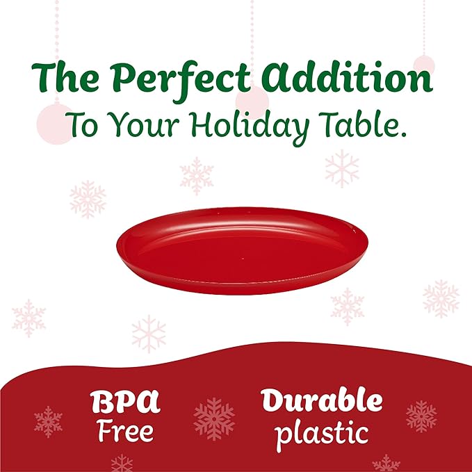 PLASTICPRO 30 Pack 6.3'' Christmass Plates Red Plastic Party Plates Edge Collection Premium heavyweight Elegant Disposable Tableware Dishes