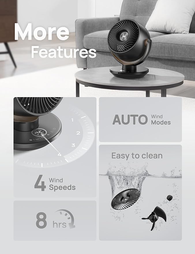 Dreo Fan for Bedroom, Desk Air Circulator Fan with Remote, 11 Inch Table Fans for Whole Room, 60ft Powerful Airflow, 120째 Vertical Manual +90째 Oscillating, 4 Speeds, 8H Timer, Quiet Fan, Home