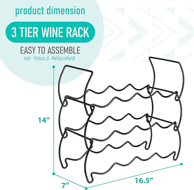 Sorbus 3-Tier Stackable Wine Rack - Classic Style Wine Racks for Bottles - Perfect for Bar, Wine Cellar, Basement, Cabinet, Pantry, etc - Hold 12 Bottles, Metal (Black)