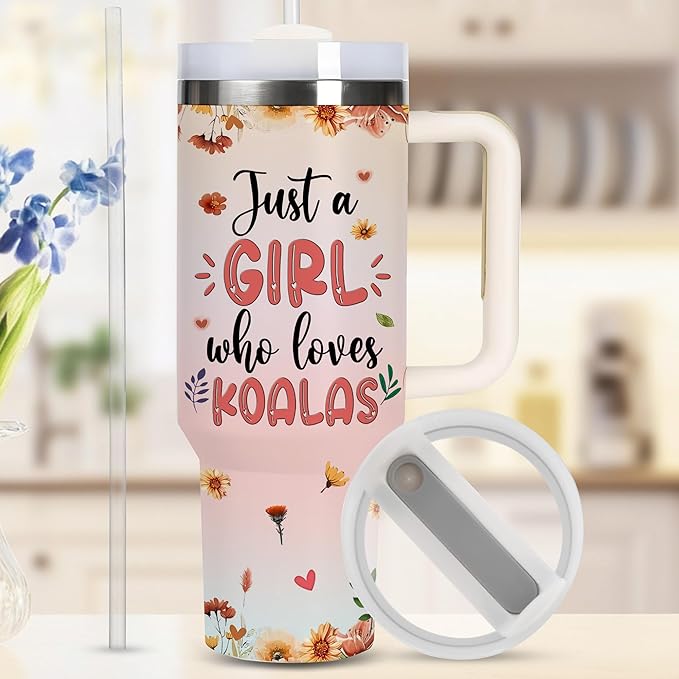 AGGLOMEKC Personalized Cute Koala Cup - Mother's Day Birthday Gift For Animal Lovers - Just A Girl Who Loves Koala Tumbler 40oz With Custom Name - Pet Lover Gifts For Women, Her