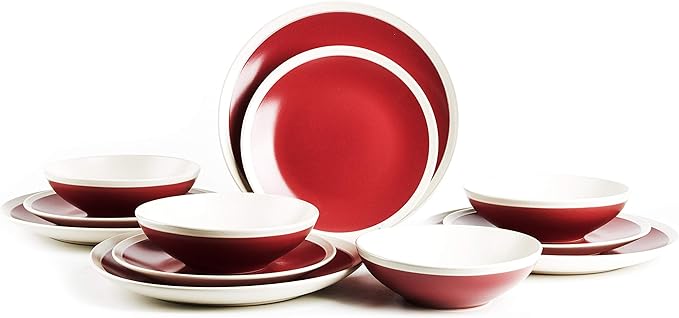 Rock Ridge Speckled Stoneware Dinnerware Set (12pc Set, Garnet and Ivory)