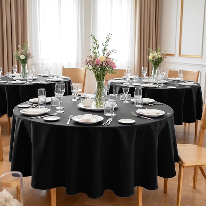 sancua 70 Inch Round Tablecloths Black, 6 Pack - Circle Fabric Cloth Table Cloths for Wedding Party Reception Banquet Birthday, Washable Polyester Table Cover (Fit 20-58 Inch Tables)