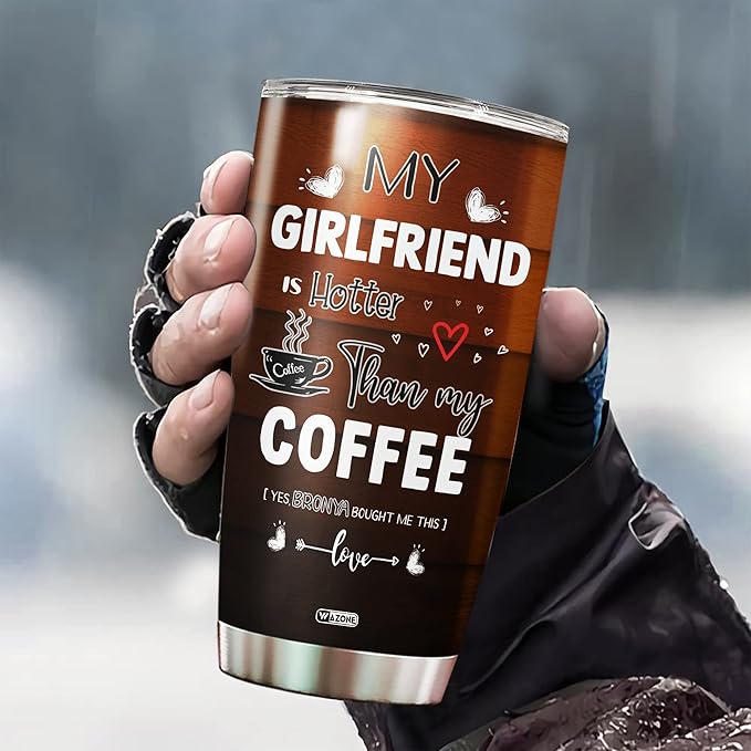 WAZONE Personalized Tumbler My Girlfriend Is Hotter Than My Funny Quote Custom Name Insulated Travel Mug Stainless Steel Cup 20 30 Oz Gifts For Couples Boyfriend Men Birthday Valentine