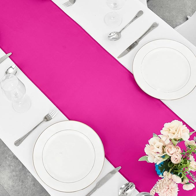 4-Pack Hot Pink Satin Table Runner 12 x 108 Inch Long Fuchsia Bright and Smooth Silk Fabric Table Runner for Wedding Banquet Birthday Party Decoration